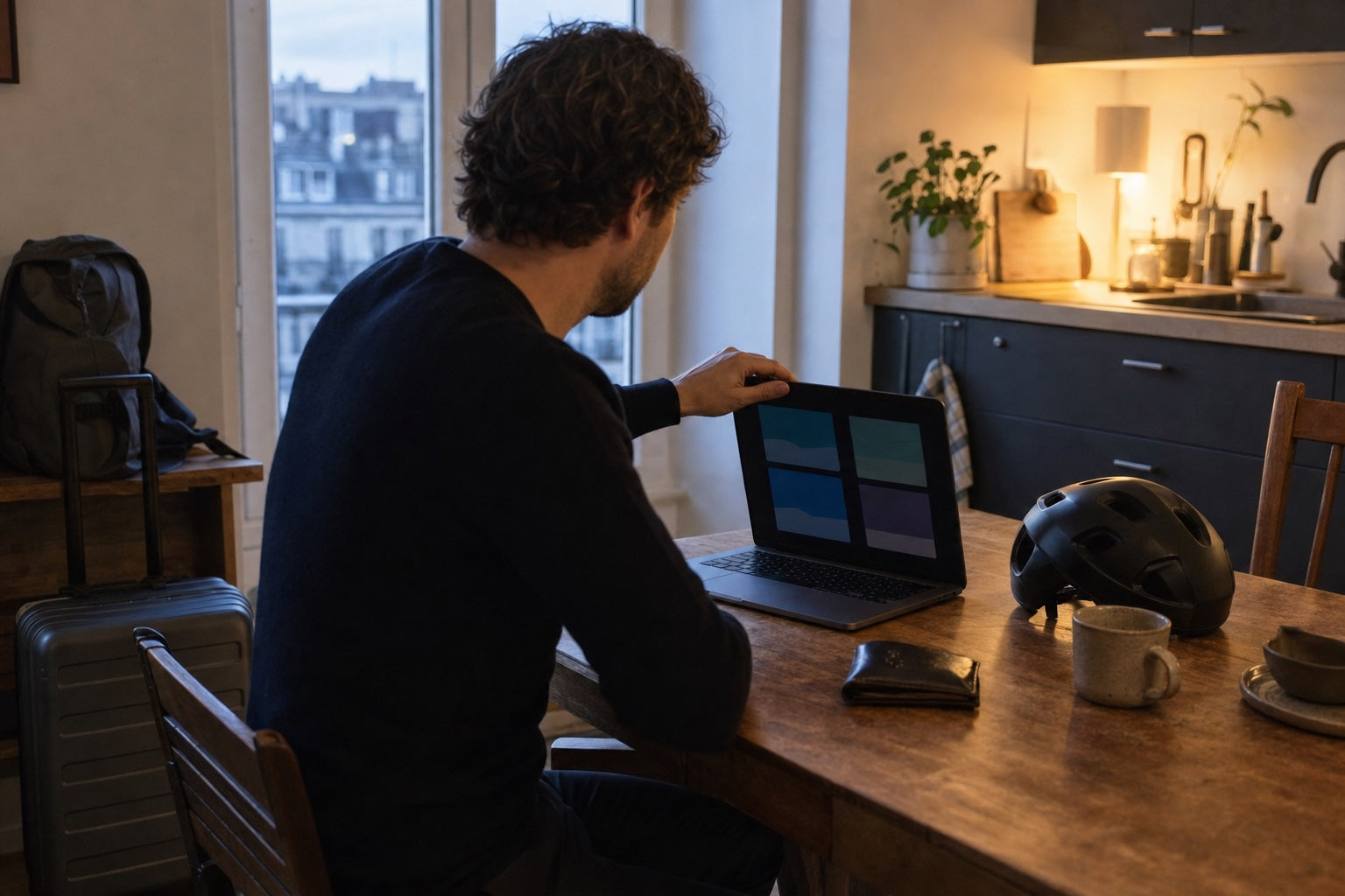 Eine Person klappt nach dem Vergleich mehrerer Tracker-Abonnements den Laptop zu